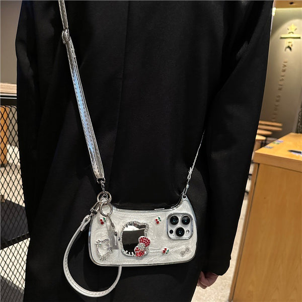 Mirror Silver Wrist Crossbody Strap / iPhone 16