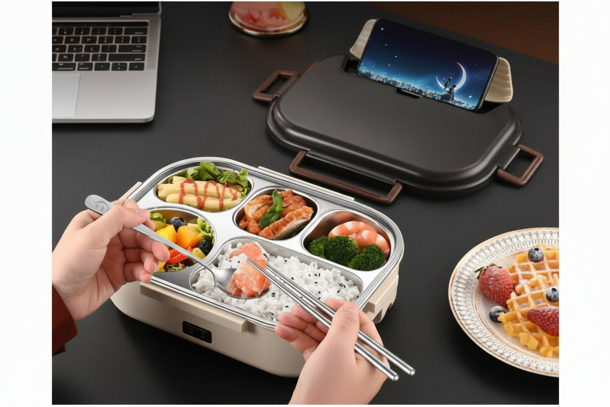 Portable Electric Heating Lunch Box with Multiple Compartments