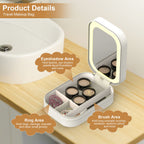 1Pc Portable Travel Makeup Bag With LED Mirror Rechargeable