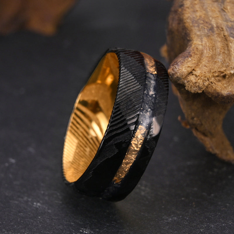Two-tone Damascus steel ring