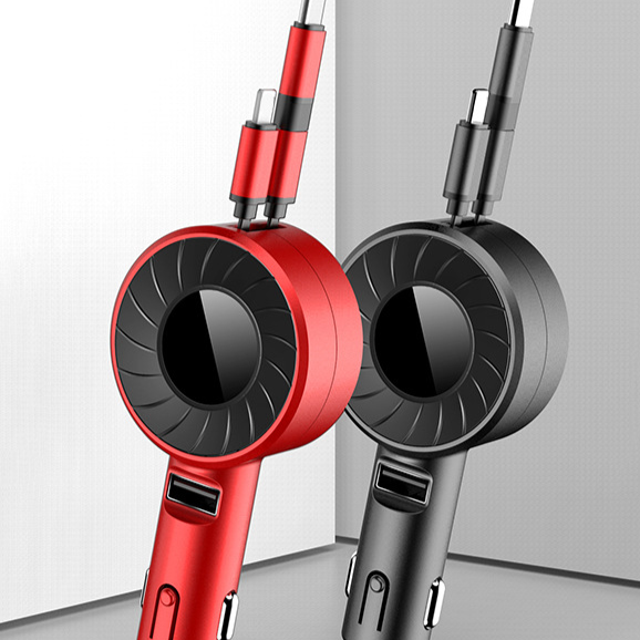 Retractable Car Charger Three-In-One Car Cigarette Lighter Fast Charging Multi-Function USB Car Charger