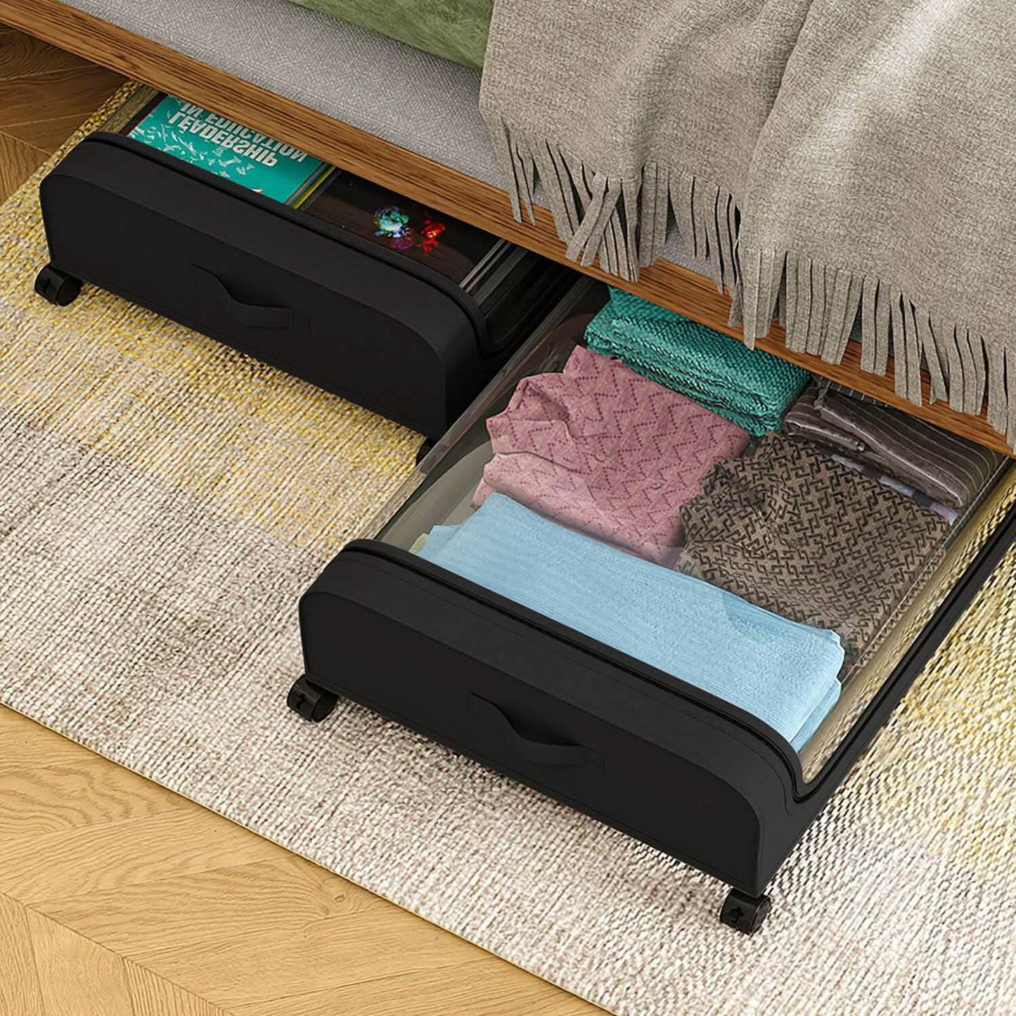 Under-Bed Storage Drawer with Wheels - Clear Window & Label Slot