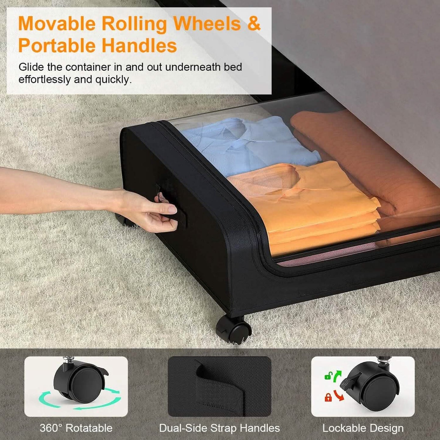 Under-Bed Storage Drawer with Wheels - Clear Window & Label Slot