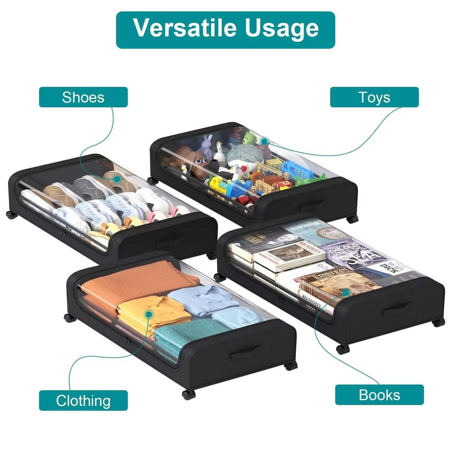 Under-Bed Storage Drawer with Wheels - Clear Window & Label Slot