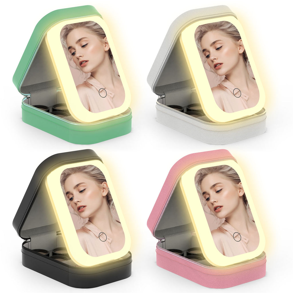 1Pc Portable Travel Makeup Bag With LED Mirror Rechargeable