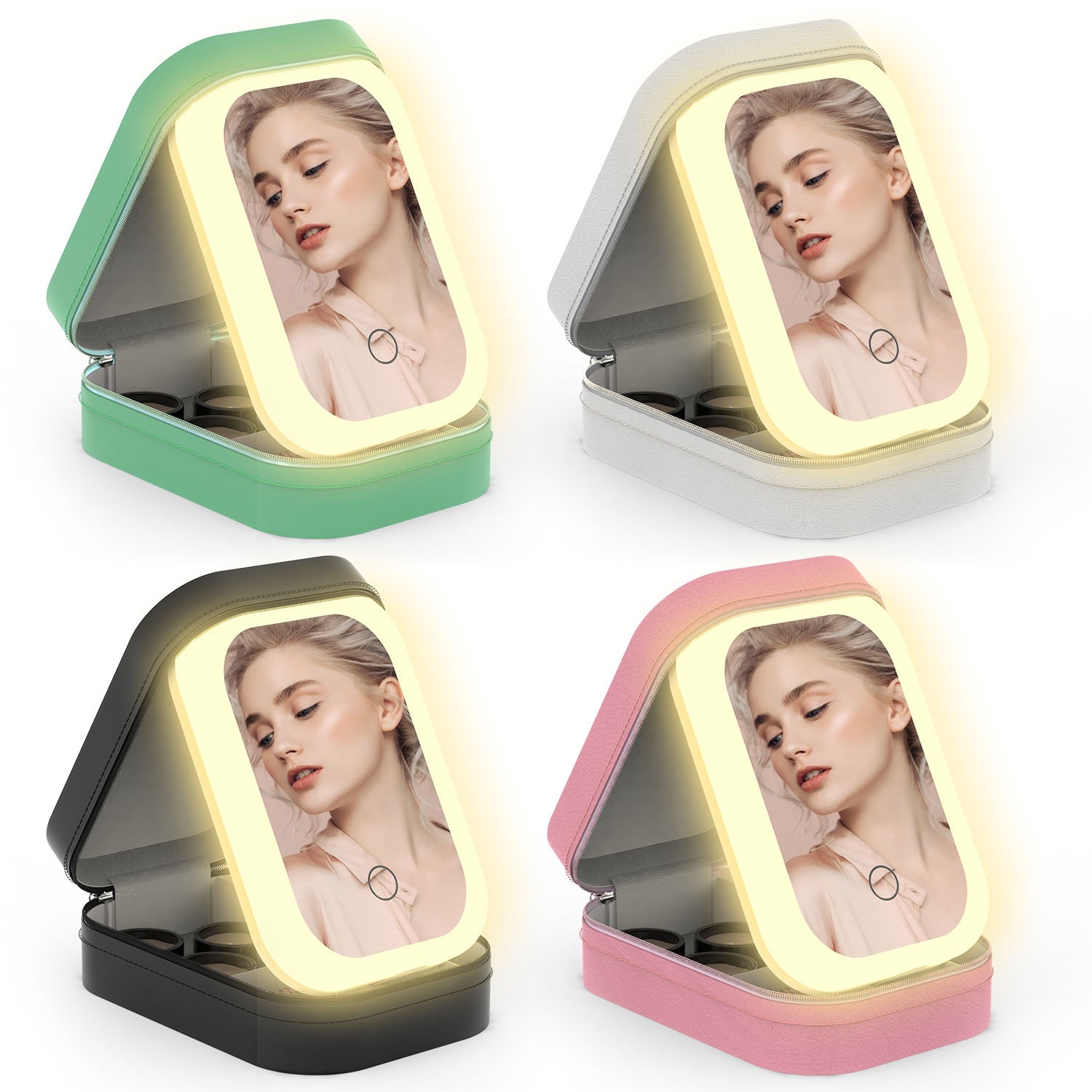 1Pc Portable Travel Makeup Bag With LED Mirror Rechargeable