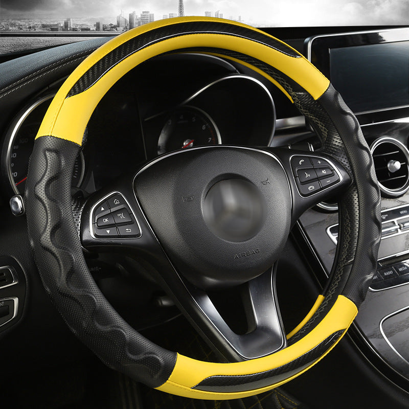 Car Steering Wheel Cover – Carbon Fiber Style with Non-Slip Grip