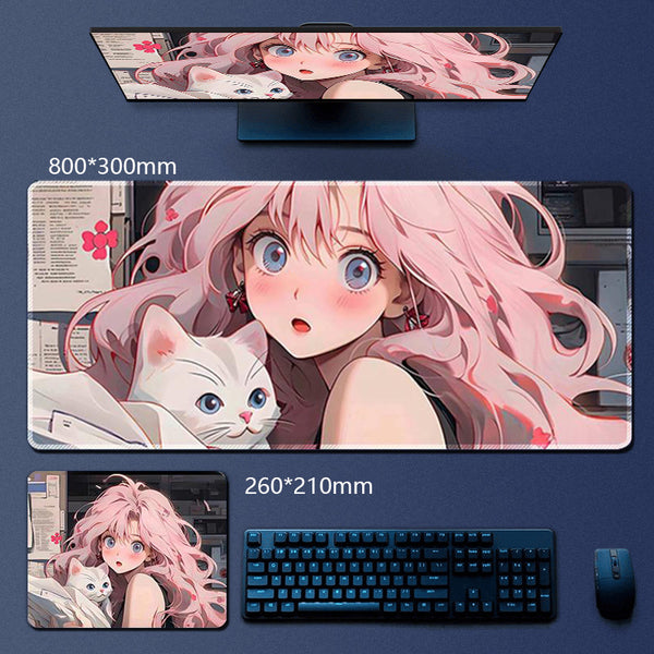 260x210x3mm / Pink Hair Girl And Cat