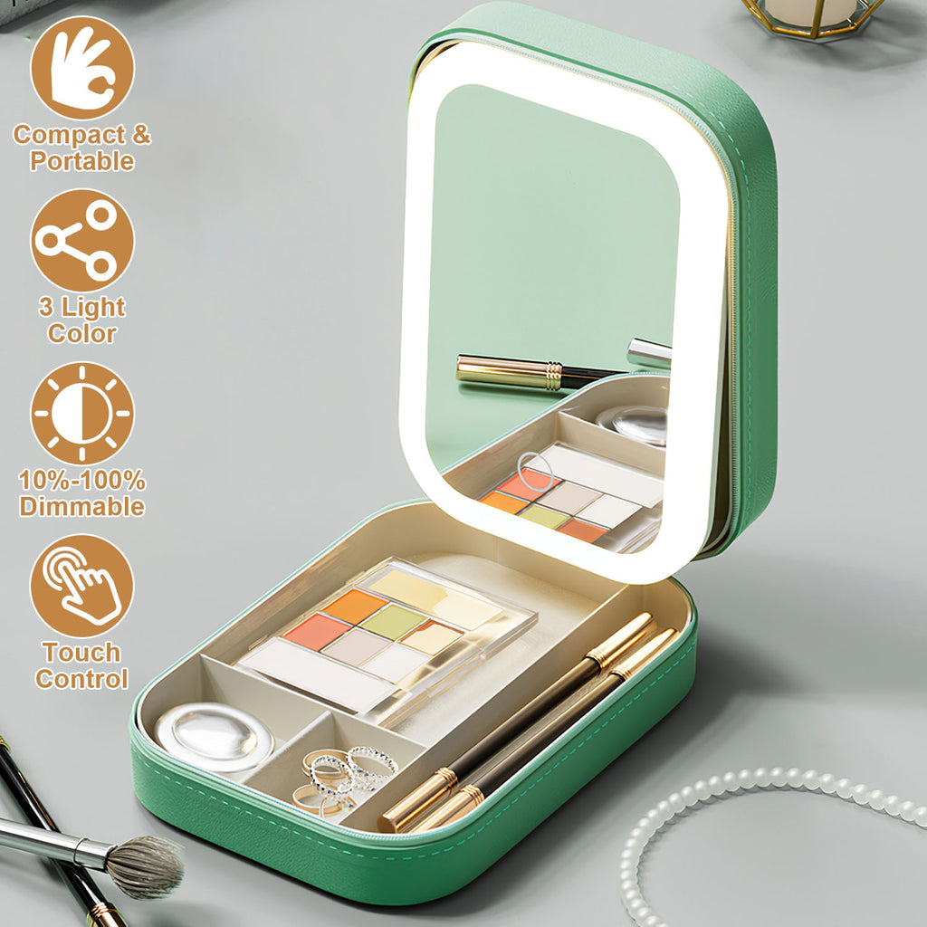 1Pc Portable Travel Makeup Bag With LED Mirror Rechargeable