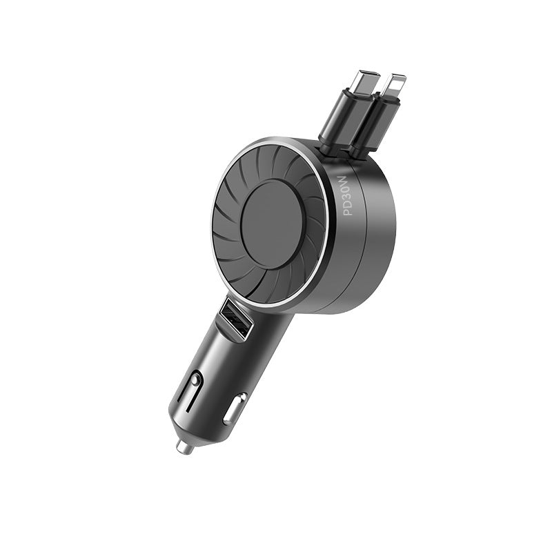 Retractable Car Charger Three-In-One Car Cigarette Lighter Fast Charging Multi-Function USB Car Charger